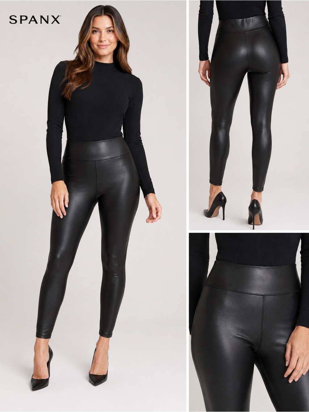 SPANX Black Faux Leather High-Rise Leggings 2X